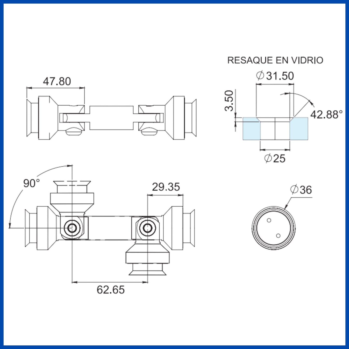 Conector Irapuato vidrio a vidrio