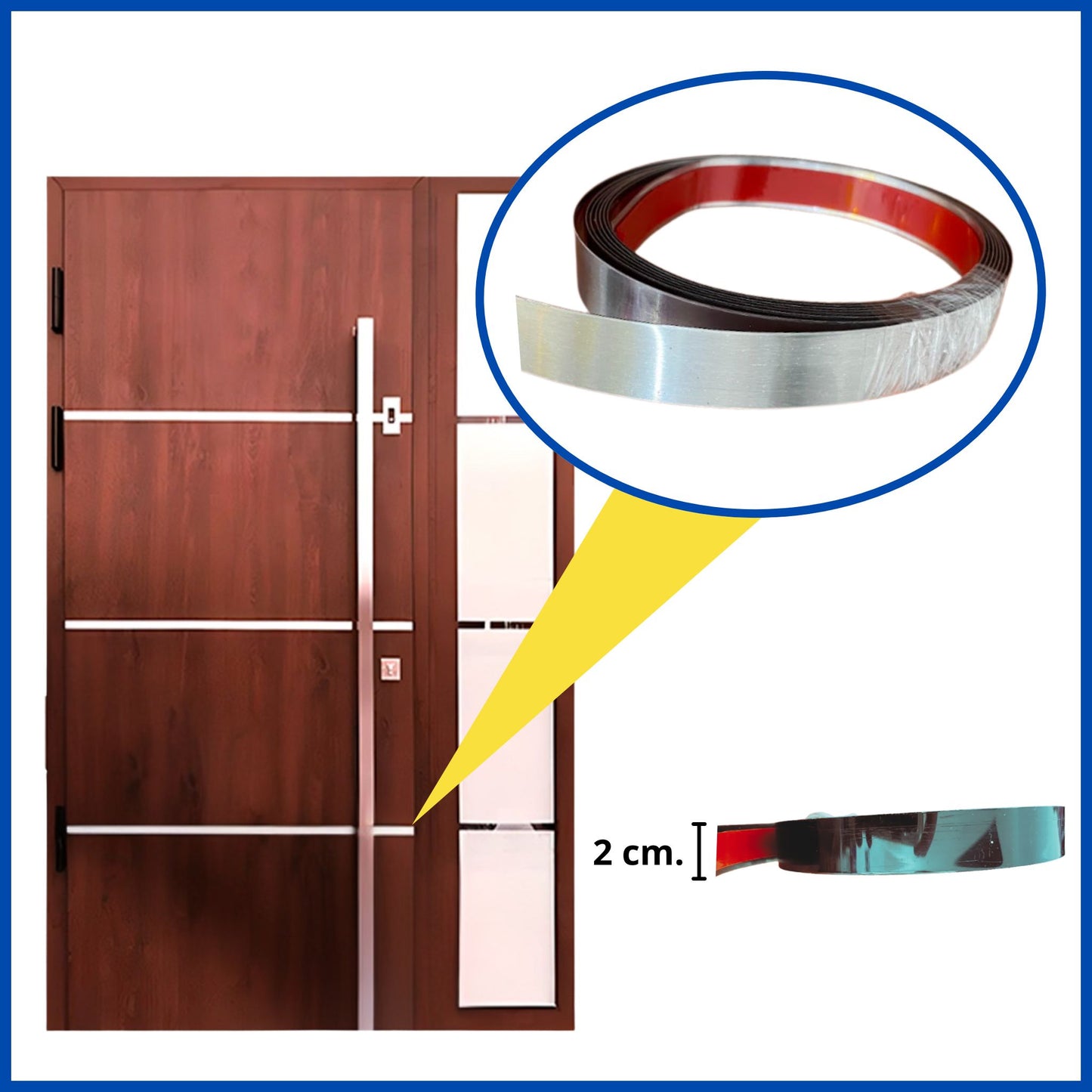 Cinta adhesiva decorativa para puertas y/o ventanas acero Inox (Multiusos)