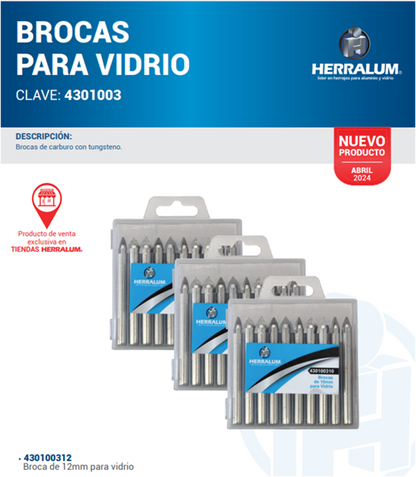 Brocas para Vidrio 12mm.